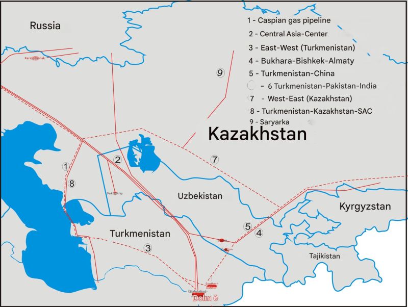 Схема газопроводов РФ – Средняя Азия – Китай